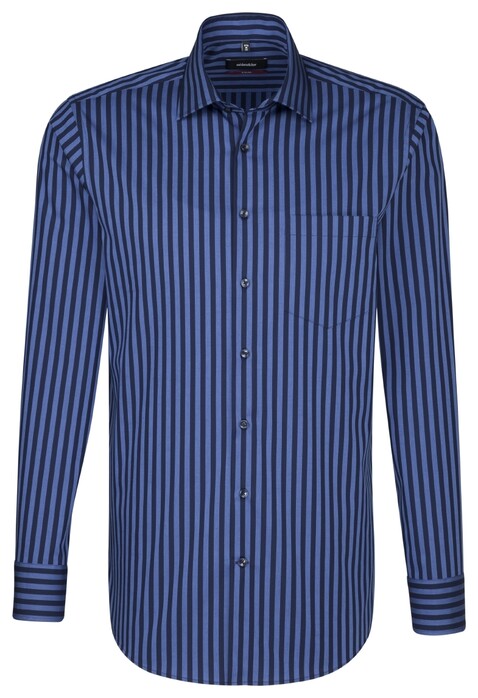 Seidensticker Wide Stripe Shirt Dark Blue Extra Melange