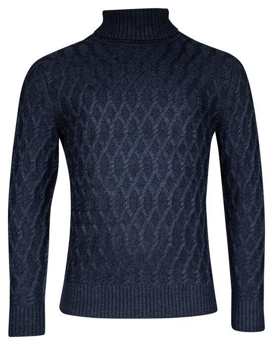 Thomas Maine Allover Cable Knit Pattern Rollneck Trui Jeans Blauw