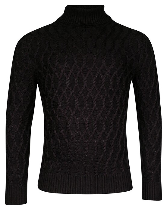 Thomas Maine Allover Cable Knit Pattern Rollneck Trui Navy