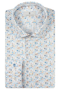 Thomas Maine Allover Fantasy Circles Roma Modern Kent Overhemd Midden Blauw-Multi