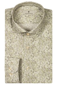 Thomas Maine Allover Feather Pattern Poplin Roma Modern Kent Overhemd Olive