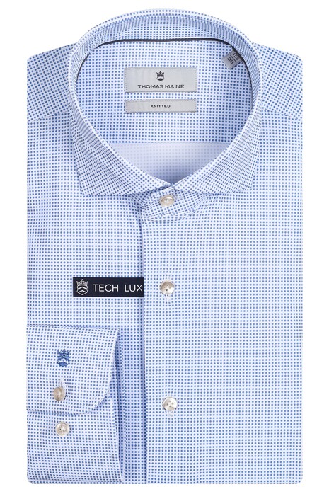 Thomas Maine Allover Mini Dot Roma Modern Kent Tech Jersey Knit Overhemd Licht Blauw