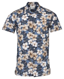 Thomas Maine Ancona Short Sleeve Flowers Overhemd Navy-Blauw