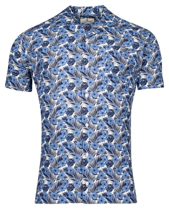 Thomas Maine Ancona Short Sleeve Tropical Pattern Shirt Blue-Navy