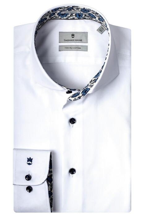 Thomas Maine Bari Cutaway 2Ply Fine Twill by Albini Shirt White-Grey