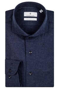 Thomas Maine Bari Cutaway Cashmere Blend Flannel Shirt Midnight Blue