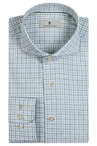 Thomas Maine Bari Cutaway Check Pattern Shirt Green-Sky Blue