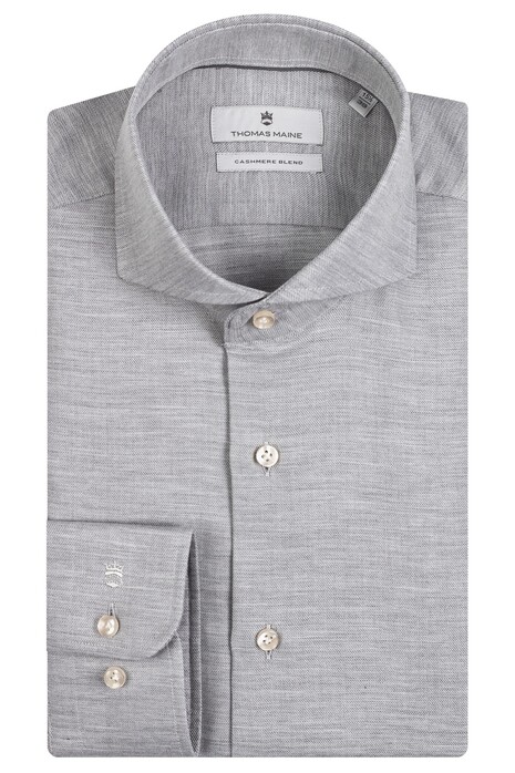 Thomas Maine Bari Cutaway Cotton Cashmere Blend Overhemd Soft Grey