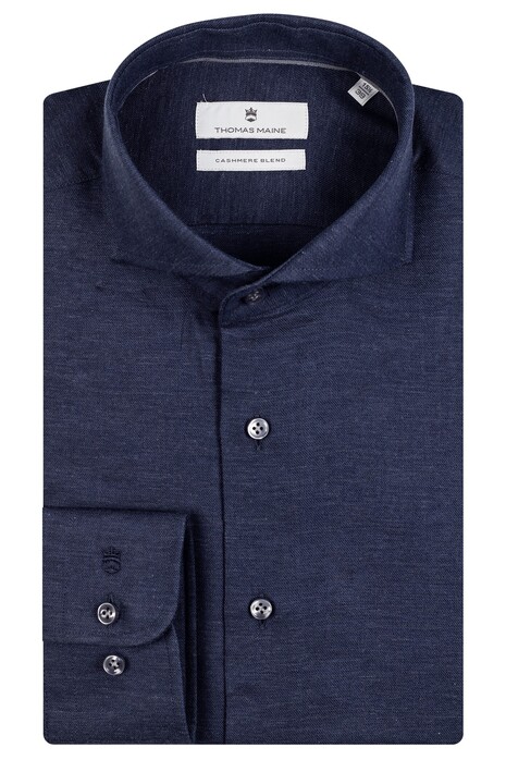 Thomas Maine Bari Cutaway Cotton Cashmere Blend Shirt Dark Navy