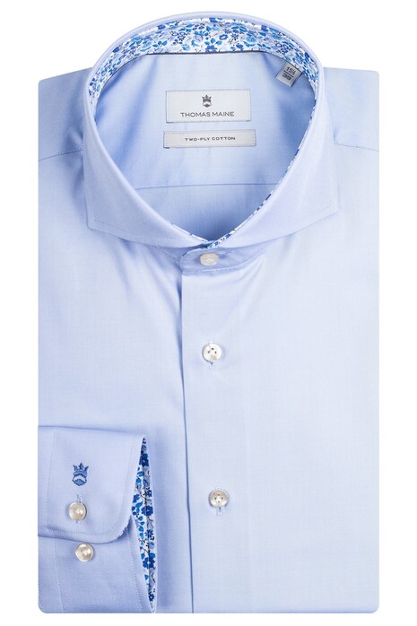 Thomas Maine Bari Cutaway Cotton Two-Ply Twill Subtle Floral Contrast Detail Shirt Light Blue