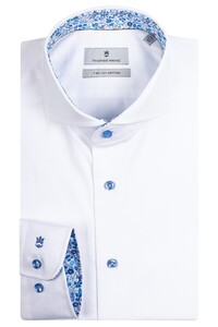 Thomas Maine Bari Cutaway Cotton Two-Ply Twill Subtle Floral Contrast Detail Shirt White