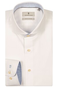 Thomas Maine Bari Cutaway Cotton Two-Ply Twill Subtle Uni Color Contrast Overhemd Wit-Lichtblauw