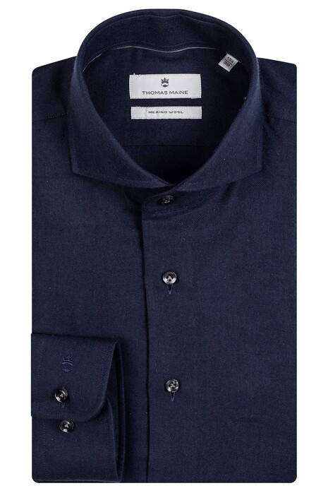 Thomas Maine Bari Cutaway Cotton Wool Twill Shirt Navy