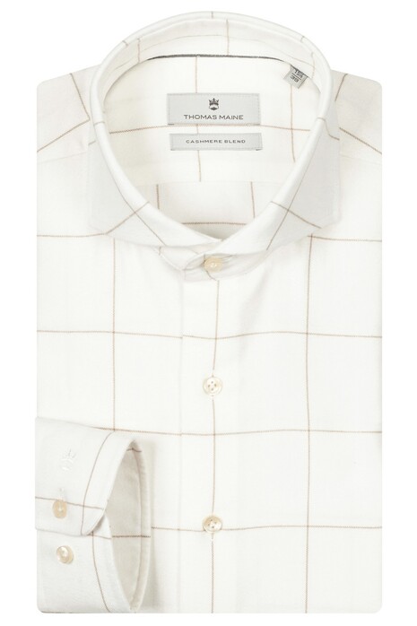 Thomas Maine Bari Cutaway Flanel Two-Tone Check Shirt White-Sand