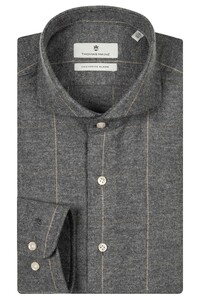 Thomas Maine Bari Cutaway Flanel Two-Tone Stripe Pattern Overhemd Antraciet-Zand