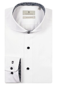 Thomas Maine Bari Cutaway Floral Contrast Two-Ply Twill Overhemd White-Indigo Blue