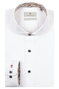 Thomas Maine Bari Cutaway Floral Contrast Two-Ply Twill Shirt White-Light Beige