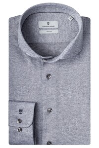 Thomas Maine Bari Cutaway Herringbone Jersey Melange by Albini Overhemd Midden Grijs