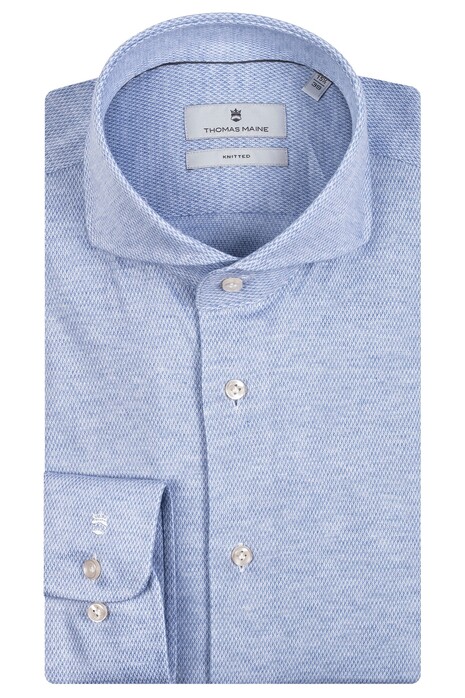 Thomas Maine Bari Cutaway Jersey Micro Design Overhemd Blauw