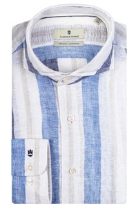Thomas Maine Bari Cutaway Linen Big Stripes Shirt Navy-Blue
