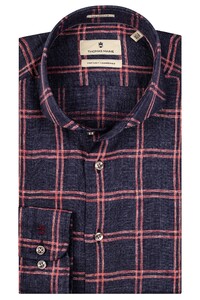 Thomas Maine Bari Cutaway Linen Check Shirt Navy-Red