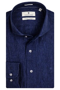 Thomas Maine Bari Cutaway Linen Délavé by Albini Shirt Royal Blue