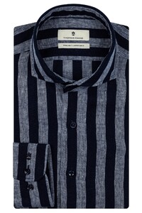 Thomas Maine Bari Cutaway Linen Stripe Shirt Navy