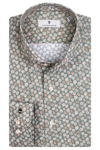 Thomas Maine Bari Cutaway Organic Geometric Leaves Fantasy Shirt Green