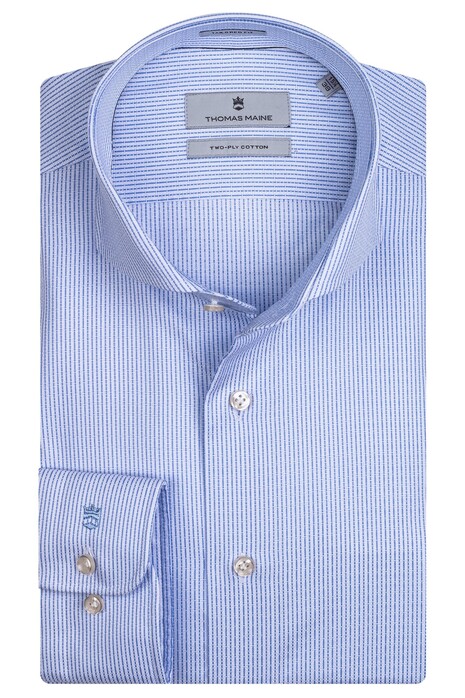 Thomas Maine Bari Cutaway Structured Stripe Two Ply by Canclini Overhemd Licht Blauw