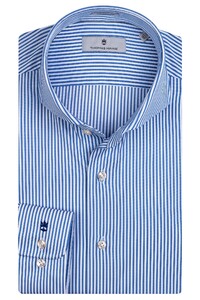 Thomas Maine Bari Cutaway Tech Lux Stripe by Albini Overhemd Blauw