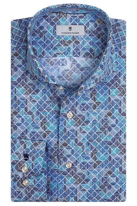 Thomas Maine Bari Cutaway Tiles Fantasy Pattern by Texta Overhemd Cobalt Blue