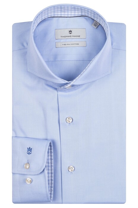 Thomas Maine Bari Cutaway Twill Check Contrast Shirt Light Blue-Light Blue
