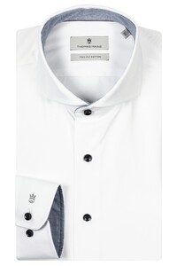 Thomas Maine Bari Cutaway Twill Contrast Pied-de-Poule Shirt White-Blue