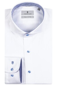Thomas Maine Bari Cutaway Twill Plain Contrast Overhemd Wit-Lichtblauw