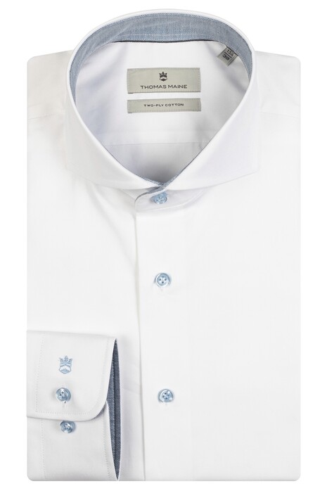 Thomas Maine Bari Cutaway Twill Plain Contrast Overhemd Wit-Lichtblauw
