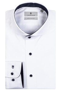 Thomas Maine Bari Cutaway Twill Plain Contrast Overhemd Wit-Navy
