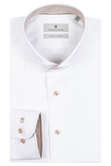 Thomas Maine Bari Cutaway Twill Plain Contrast Overhemd Wit-Zand