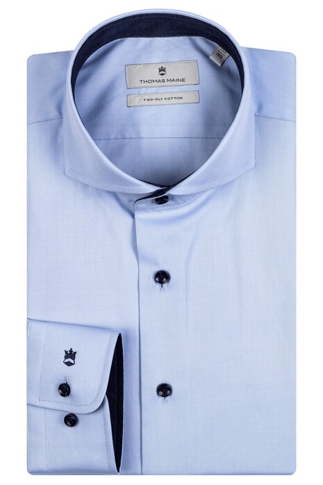Thomas Maine Bari Cutaway Twill Plain Contrast Shirt Light Blue-Navy