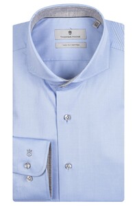 Thomas Maine Bari Cutaway Twill Uni Contrast Overhemd Lichtblauw-Grijs