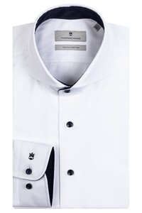 Thomas Maine Bari Cutaway Twill Uni Contrast Overhemd Navy-Wit