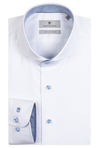 Thomas Maine Bari Cutaway Twill Uni Contrast Overhemd Wit-Lichtblauw