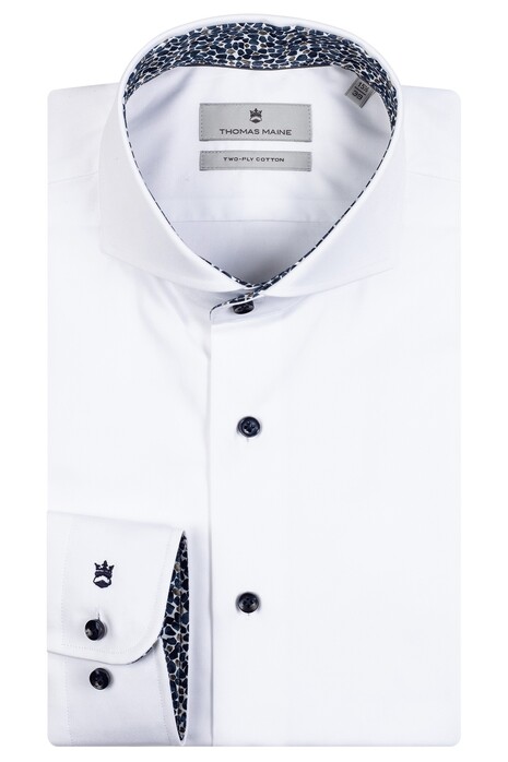 Thomas Maine Bari Cutaway Twill Uni Fine Fantasy Contrast Shirt White-Blue