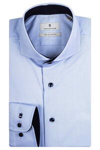 Thomas Maine Bari Cutaway Two-Ply Cotton Twill Contrast Uni Overhemd Licht Blauw-Navy