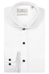 Thomas Maine Bari Cutaway Two-Ply Cotton Twill Natural Stretch Overhemd Wit
