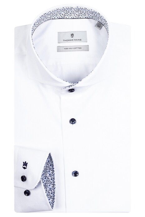 Thomas Maine Bari Cutaway Two-Ply Cotton Twill Small Flower Contrast Shirt White