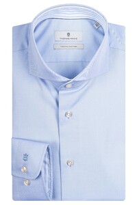 Thomas Maine Bari Cutaway Two-Ply Cotton Twill Subtle Stripe Contrast Detail Overhemd Licht Blauw