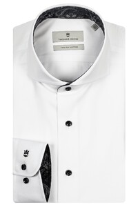 Thomas Maine Bari Cutaway Two-Ply Subtle Pattern Contrast Shirt White-Dark Navy