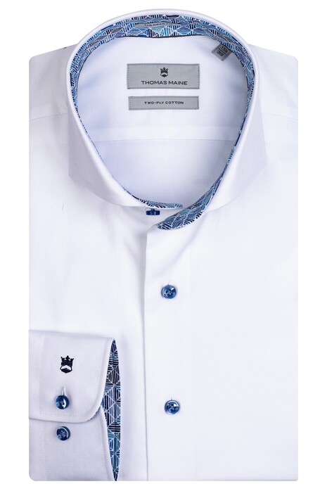 Thomas Maine Bari Cutaway Two Ply Twill Bold Contrast Shirt White-Cobalt