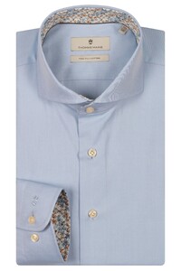 Thomas Maine Bari Cutaway Two-Ply Twill Subtle Floral Contrast Overhemd Licht Blauw-Navy