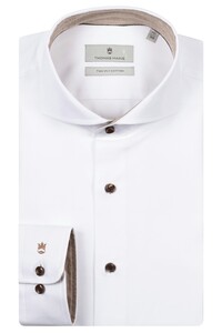 Thomas Maine Bari Cutaway Two-Ply Twill Uni Color Contrast Shirt White-Dark Sand